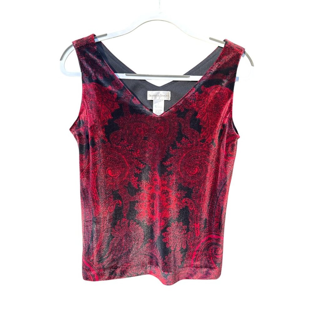 Whimsigoth Fairy Grunge Velvet Paisley Sleeveless V-Neck Tank Top S